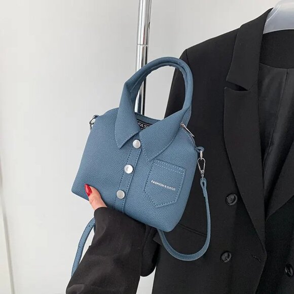 Blue Trendy Stylish Shirt-Inspired Handbag or Shoulder Bag w/Adjustable strap - Picture 10 of 10